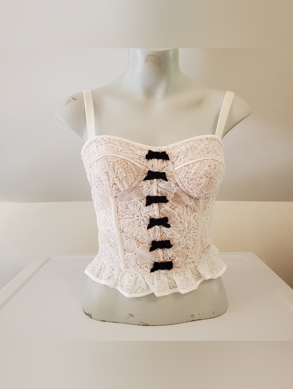 Vintage Lace Corset w Bows & Frills